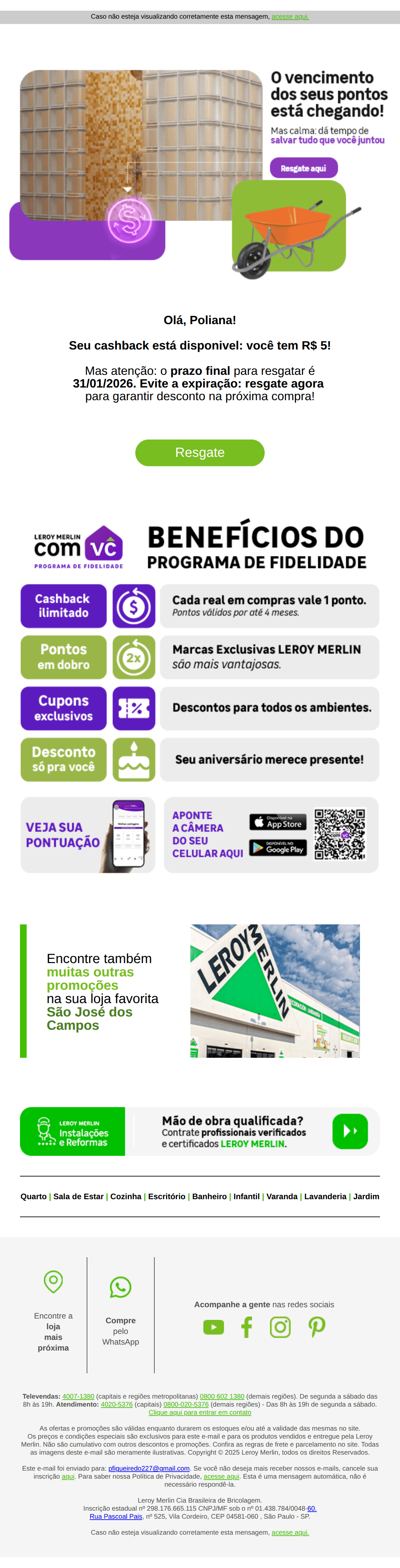 Leroy Merlin: ⏰ Só até 31/01/2026, [NAME]!