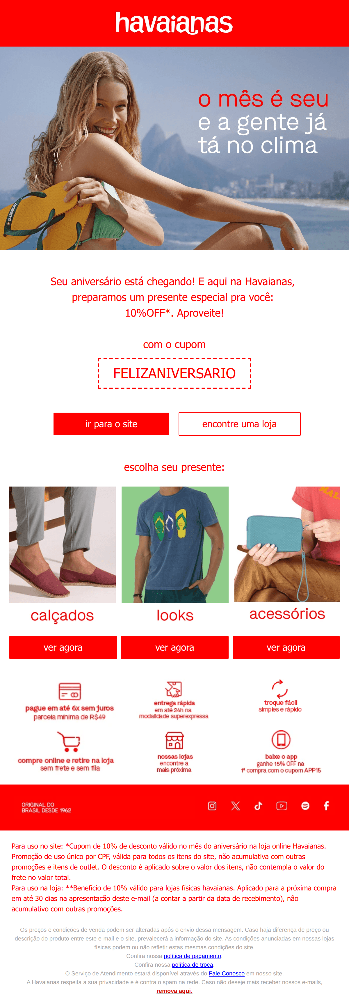 Havaianas: Seu aniversário está chegando, o cupom já chegou 🎉