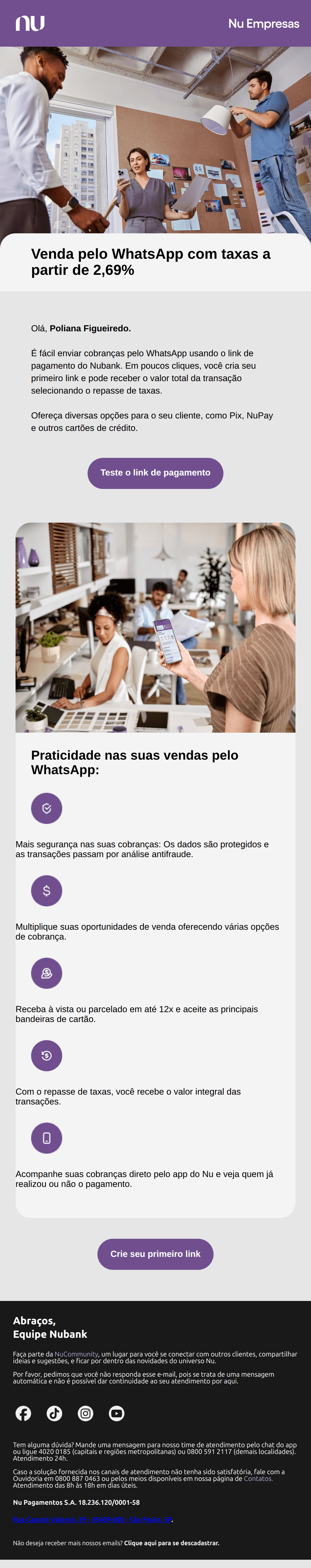 nubank: Envie seu primeiro link de pagamento