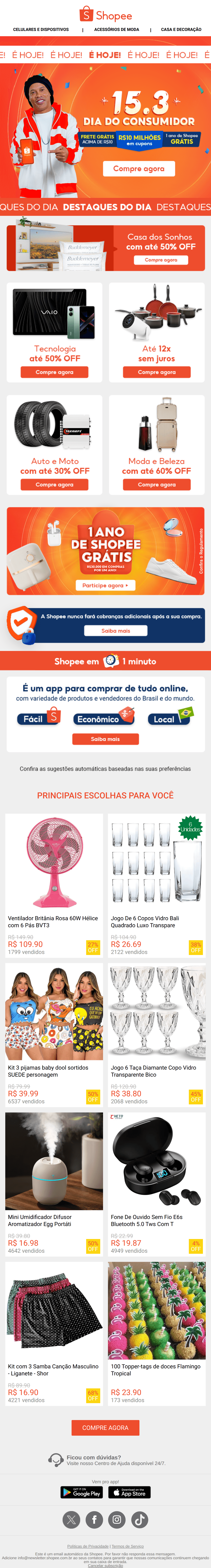 Shopee: É HOJE, ShopeeLover: Dia do consumidor na Shopee 🤑