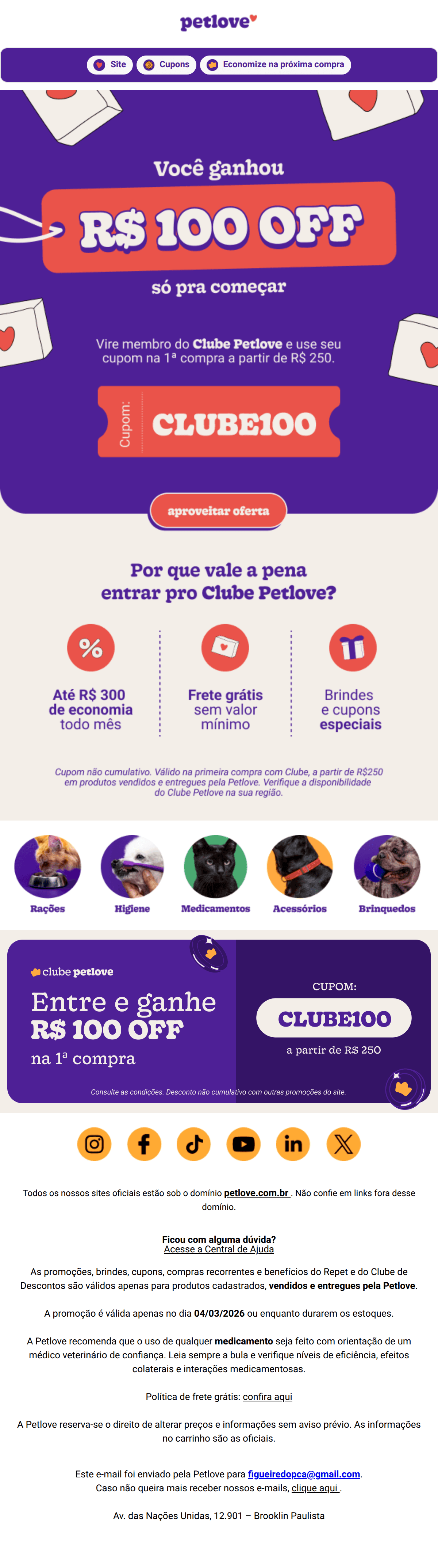 Petlove: Mês do Consumidor: ganhe R$100 no Clube 🐾