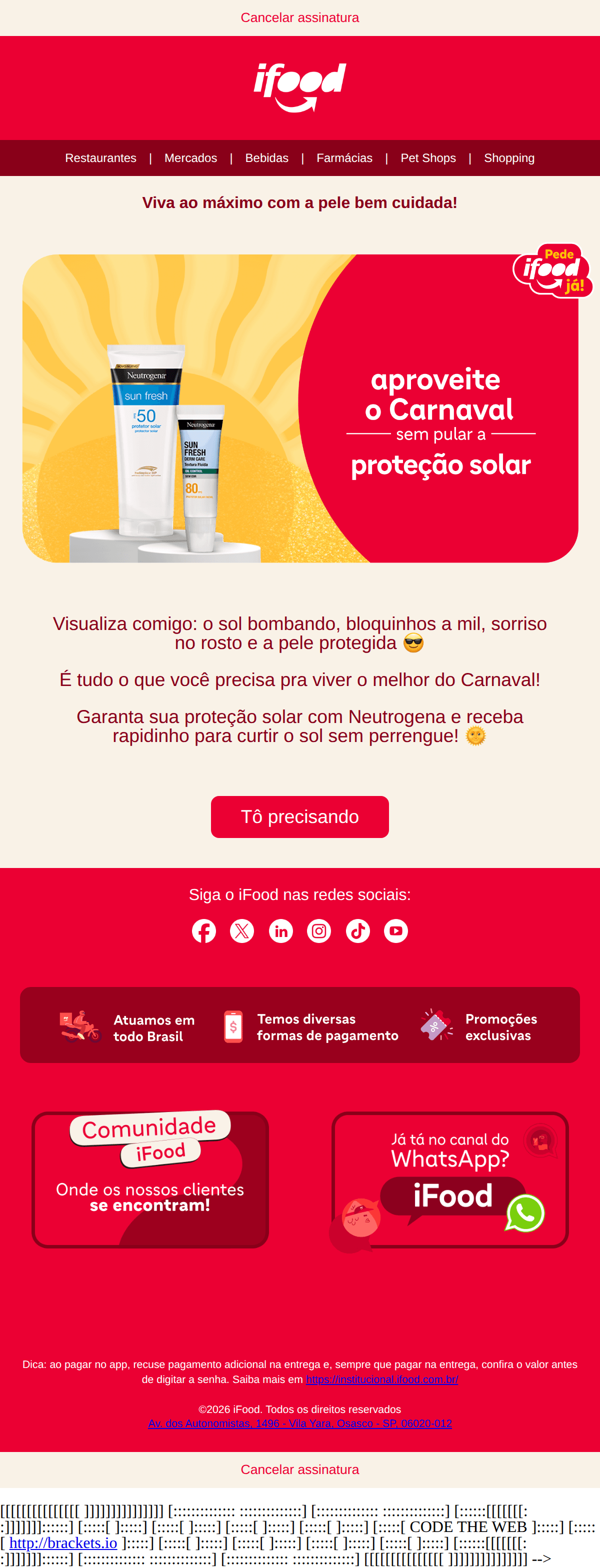 Ifood: ☀️ Pule o Carnaval, mas não a proteção solar. Pede no app!