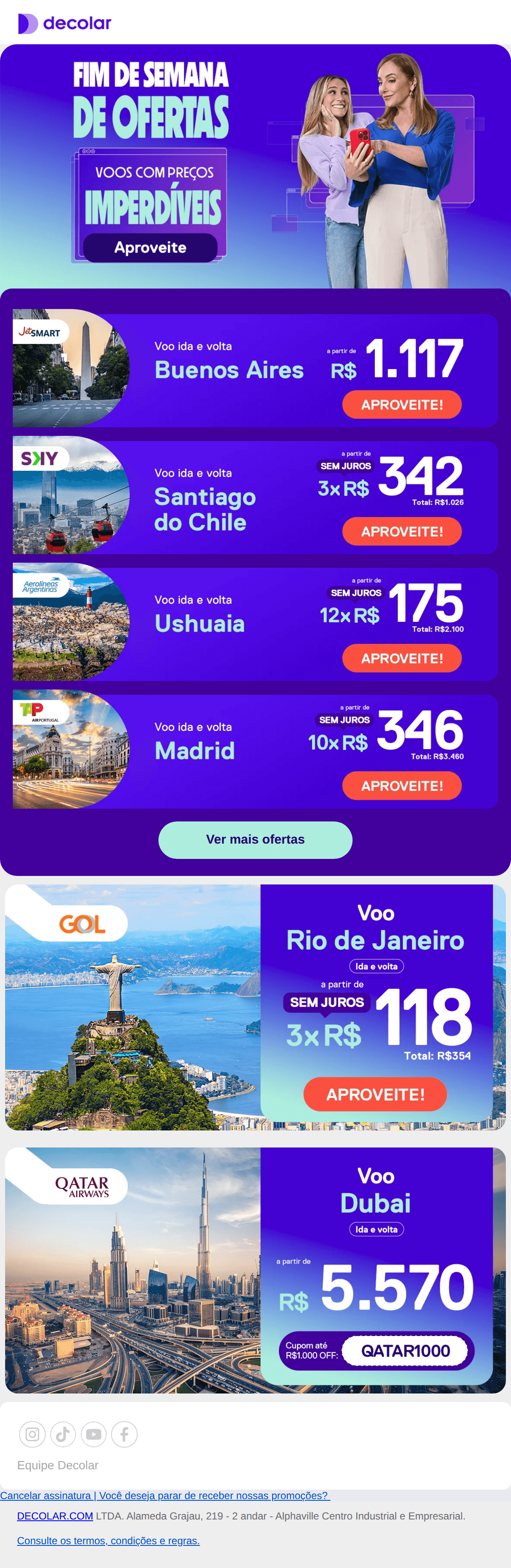 Decolar: 🔥 SÓ NESTE FDS! ✈️ Voos INTERNACIONAIS com preços IMPERDÍVEIS!