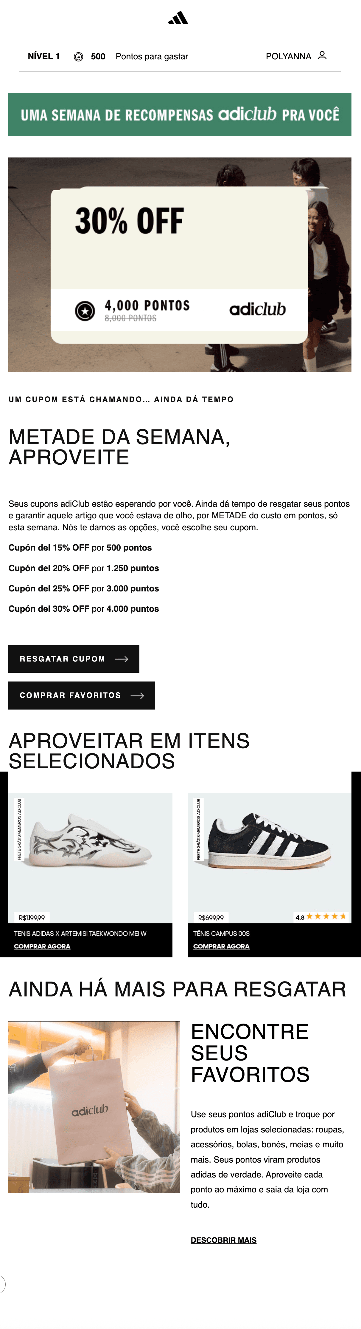 Adidas: SEUS CUPONS PELA METADE DOS PONTOS 🤑